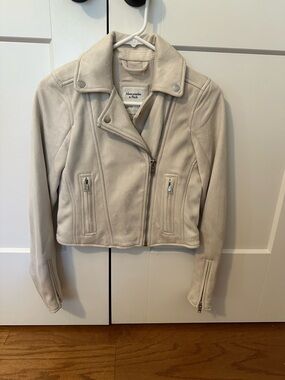 Abercrombie & Fitch Cream Moto-Style Leather Jacket